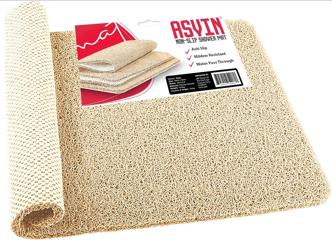 Asvin Soft Textured Bath, Shower, Tub Mat, 24x16 Inch, Phthalate Free, Non Slip Comfort Bathtub Mats with Drain, PVC Loofah Bathroom Mats for Wet Areas, Quick Drying (Beige)