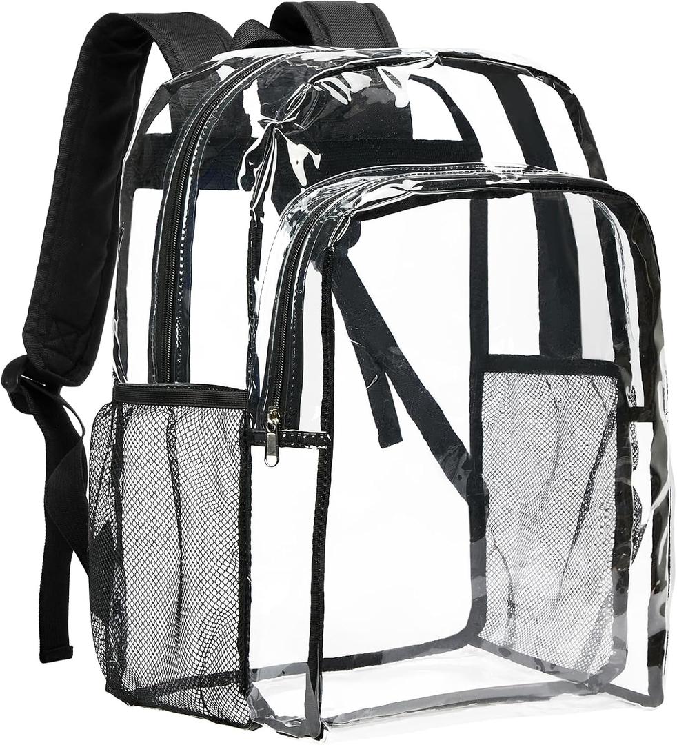 Vorspack Clear Backpack Heavy Duty - Transparent See Through Backpacks Extra Large Clear Bookbag for College Work Travel - Black