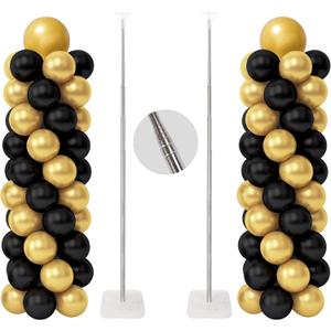 RUBFAC Balloon Column Stand Kit, Set of 2, 6.6ft Height Adjustable Column Kit, Metal Telescopic Pillar Balloon Stand, Birthday Party, Graduation, Wedding Christmas Decorations, White and Silver