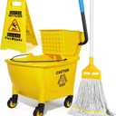 35Qt Commercial Mop Bucket with Side Press Wringer on Wheels Yellow