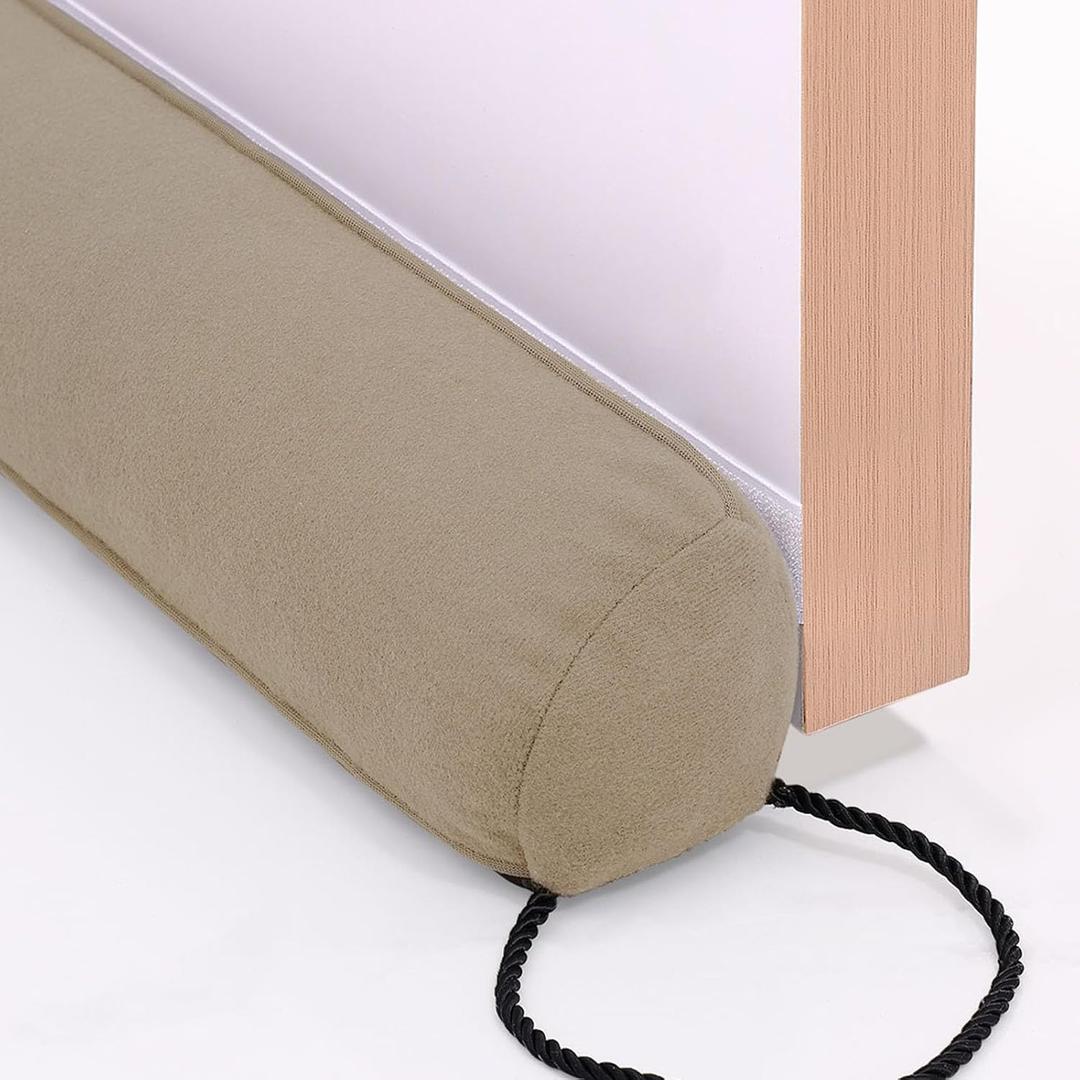hyha 32 Inch Door Draft Stopper, Blocks Hot Cold Air with Removable Washable Cover, Gaps Up to 3 Inch, All-Season Noise and Wind Seal, Under Draft Stopper for Bottom of Door Window, Taupe