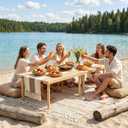 60" x 30" Folding Picnic Table with Table Runner,Upgraded 8-Legs, Extra Stable Boho Low Wood Table, Portable Large Picnic Table for Floor Seating, Adjustable Height for Beach, Wedding, Party