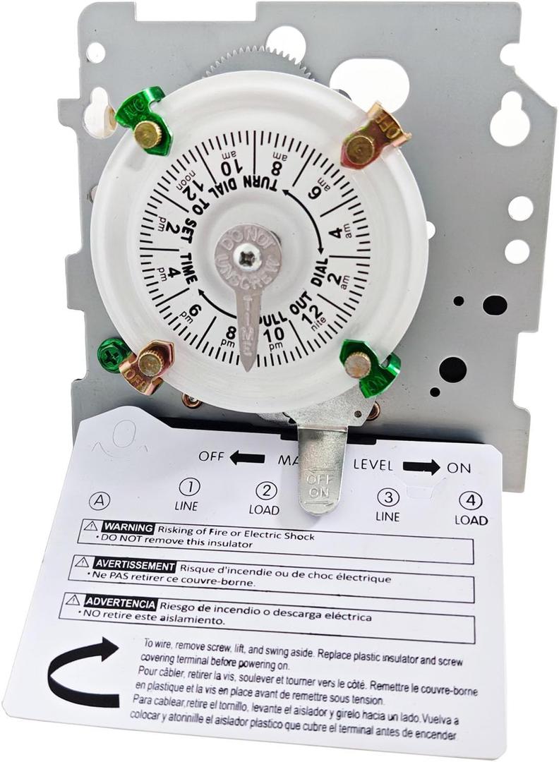 T104M Pool Pump Timer, 208-277V 40A DPST Switch, 24-Hour Mechanical Scheduling, 12 Cycle ON/Off Operations, Manual Override Pool Timer for Pump, Reliable Control for Various Loads