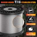 Stainless Steel Cable for Railing - 1000FT 1/8" T316 Wire Rope Cable for Deck Railings System Kit