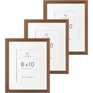 8x10 Picture Frame, Solid Oak Wood 8 x 10 Photo Frame with Mat to 5x7(Openning Size is 4.5x6.5), 10x8 Picture Frames for Wall and Tabletop Display, Natural Oak 8x10 Frame, (Walnut Set of 3)