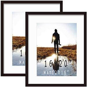 KAOIKO 16x20inch Picture Frame Solid Wood (2 Pack) Display Pictures 12x16 with Mat or 16x20 Wall Mounting Photo Frame Black(2 pcs)…
