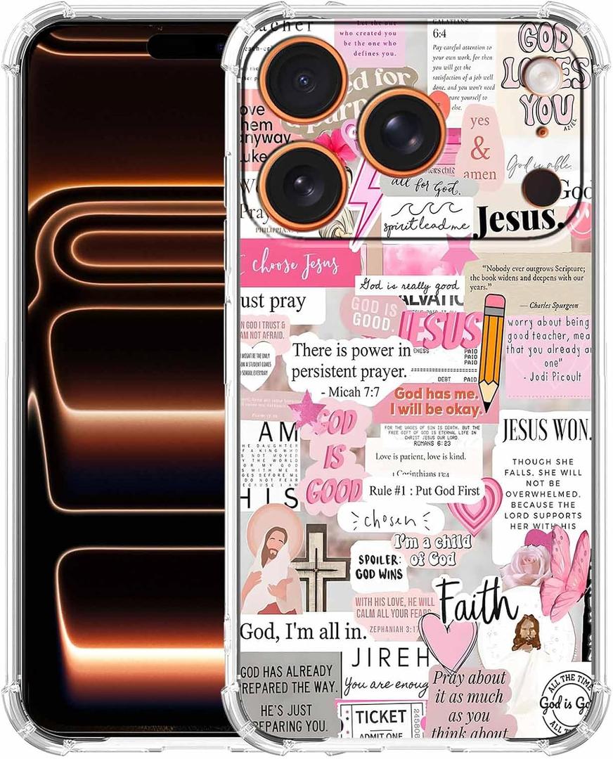 Bible Verses Christian Jesus Quotes Collage Pattern Phone Cover,Trendy Soft TPU Protective Case for iPhone 17 Pro,#6