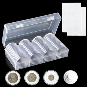 60 Pieces 40.6mm Coin Capsule Set, Includes 8 Sizes Adjustable Foam Gaskets and Storage Organizer Box, Coin Holders, Coin Collection Supplies