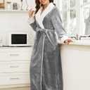 Hellomamma Premium Long Robes for Women-Super Plush Soft Fleece Bathrobes (Gray, M)