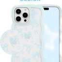 Aitipy for iPhone 16 Pro Case, Wavy Frame Cute Ribbon Bowknot Pattern Aesthetic Transparent Back Soft TPU Shockproof Phone Case for Women Girls, Blue