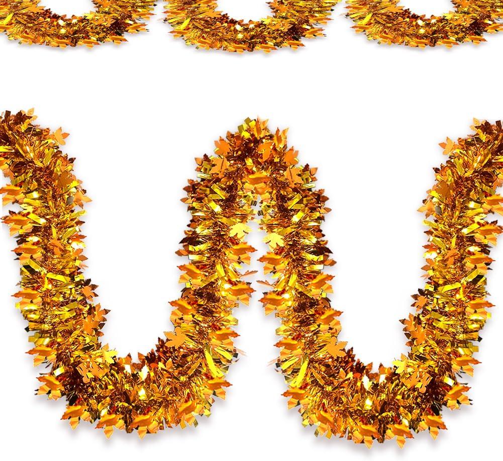Thanksgiving Tinsel Garland - 33 Ft Shiny Metallic Tree Fall Garland Glitter Tinsel Hanging Twist Hanging Decorations for Thanksgiving Party Holiday Supplies (Bronze Gold)