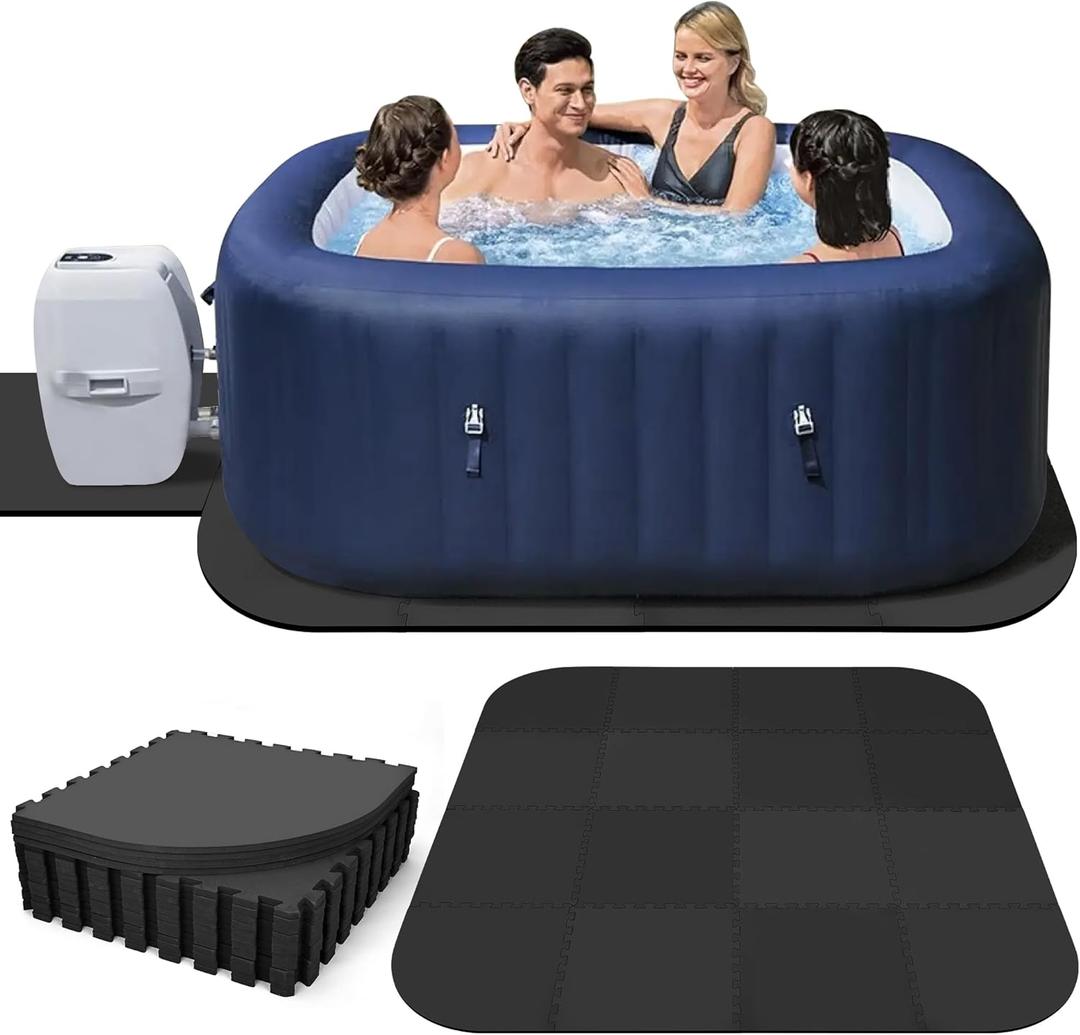 85 Inch Hot Tub Mat & Pad for Inflatable Tubs, 1/2" Extra Thick Hot Tub Pad Foundation Non-Slip EVA Foam Padding for Outdoor Hot Tubs Pool Spa Pad Game Camping Mat, Easy Clean (Square, Black)