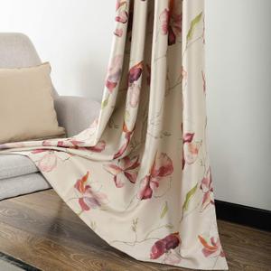 Leeva Wide Blackout Farmhouse Curtains for Sliding Door, Sun Light Block Window Treatment Curtain Thermal Insulated Linen Drapes for Girls' Room, 2 Panels, 52 x 96, Red Flowers