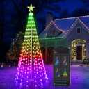 Brizled Smart Lighted Christmas Tree, 6FT 265 LED RGB Christmas Cone Tree App Control, Color Changing Outdoor Christmas Tree Lights Waterproof, Music Sync Prelit Xmas Tree for Indoor Outdoor Decor