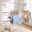 Sakugi Foldable Clothes Drying Rack – Collapsible Laundry Rack with 12 Steel Arms, 4-Leg Stable Base, Reinforced Frame with Clips & Shoe Holders for Indoor Outdoor Use, 44" D x 44" W x 71" H, White