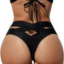 HYTENSUN Women's Cheeky V Cut Back High Waisted Bikini Bottom Cross Criss Swimsuit Bottoms (Medium, 870 Black)