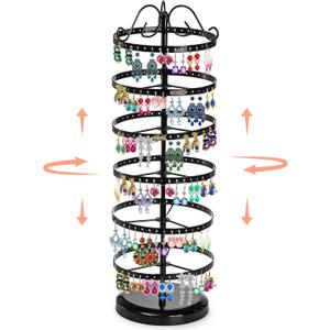 DEAYOU 6 Tiers Rotating Earring Holder Organizer, 264 Holes Metal Pierced Earring Display Stand Rack, Adjustable Hanging Earring Tree Organizer for Women, Girl, Selling, Black