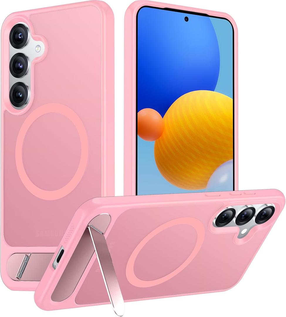 Temdan Magnetic for Samsung Galaxy S25 Case, [Innovate Stand][Military Grade Drop Protection][Non Slip][Translucent Matte] Shockproof Phone Case for Galaxy S25 6.2" 2025 -Pink