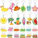 Janmercy 36 Pieces Hawaiian Luau Party Favors Summer Flamingo Pineapple Beach Keychain Tropical Hawaiian Key Ring for Kids Summer Theme Luau Key Ring Party Favor Supplies, 12 Styles (Lovely)