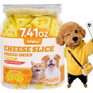 Wellix 7.41oz Freeze Dried Cheese Dog Treats - High-Protein,Grain-Free Crunchy Training Treats for Dogs & Cats - Digestive Health Food Toopers for Puppy Snacks (EXP 12/08/25)