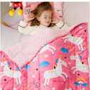 Sivio Minky Dotted Weighted Blanket 3lbs, Super Soft Crystal Velvet Reversible Heavy Blanket with Cute Cartoon Patterns, 36x48 Inch, Pink Unicorn