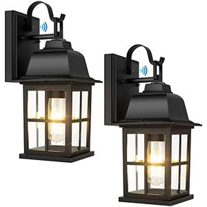2-Pack Dusk to Dawn Outdoor Wall Lights, Exterior Light Fixtures with Photocell, 100% Anti-Rust Aluminium Outside Black Wall Lanterns, Waterproof Outdoor Wall Sconces for Porch Patio House Garage