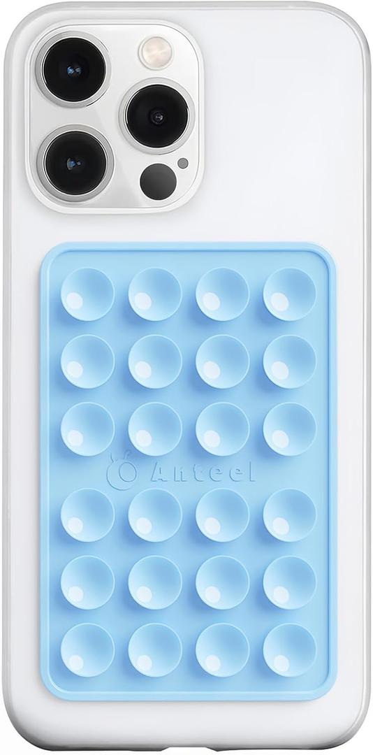 PKYAA Anteel Silicone Suction Phone Case Adhesive Mount, Upgraded Super Strong Grip, Durable, Easy to Use, Hands-Free Sticky Phone Holder for Selfies, Tiktok Videos, 2.56"x3.94" (Baby Blue)