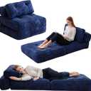 HIGOGOGO Folding Couch Sofa Bed, Convertible Sleeper Chair with Pillow Foldable Mattress with Back Support, Portable Fold Out Chair Bed Floor Mattress,Comfy Floor Sofa for Living Room,Bedroom (Standard, Navy)