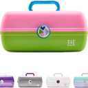 Caboodles On-The-Go Girl Makeup Box, Two-Tone Pink on Neon Green, Hard Plastic Makeup Organizer Box, Built-In Mirror, Secure Latch for Safe Travel, Spacious Storage for Large Items