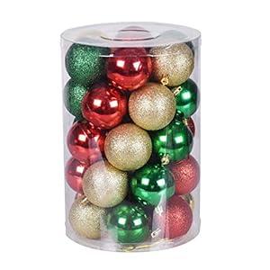 30ct Christmas Ball Ornaments, 2.36" Shatterproof Christmas Tree Decorations, Perfect Hanging Ball for Indoor/ Outdoor Holiday Wedding Party Decor (Gold-Red-Green)