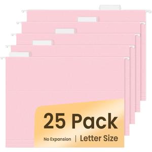 SUNEE 25 Pack Hanging File Folders, Pink Folders, Hanging File Folders Letter Size with 1/5-cut Tabs, Stay Organized for Your Home and Office Bulk File and Documents