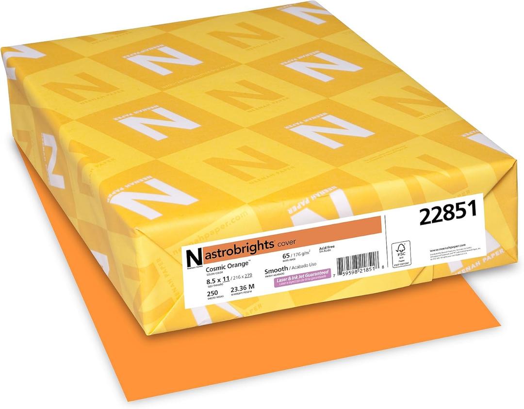 Neenah Astrobrights Premium Color Card Stock, 65 lb, 8.5 x 11 Inches, 250 Sheets, Cosmic Orange