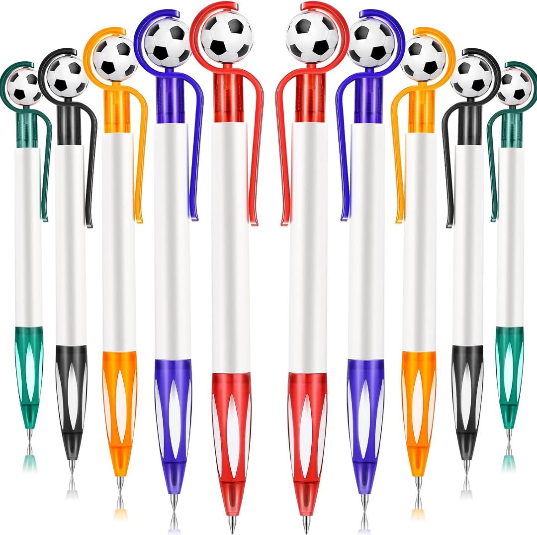 Dianelhall 20 Pcs Soccer Party Favors Soccer Pen Football Black Ballpoint Pens Retractable Multicolor Medium Point 1.0 mm Soft Grip Pen for Office(Multicolored,Vivid)