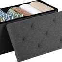 Sweetcrispy 30 Inch Folding Storage Ottoman Bench, Ottoman with Storage | Large Hidden Storage Chest with Padded Seat, Foot Rest Stool, End of Bed Bench for Bedroom, Living Room, Linen Fabric, Gray, 15"D x 30"W x 15"H