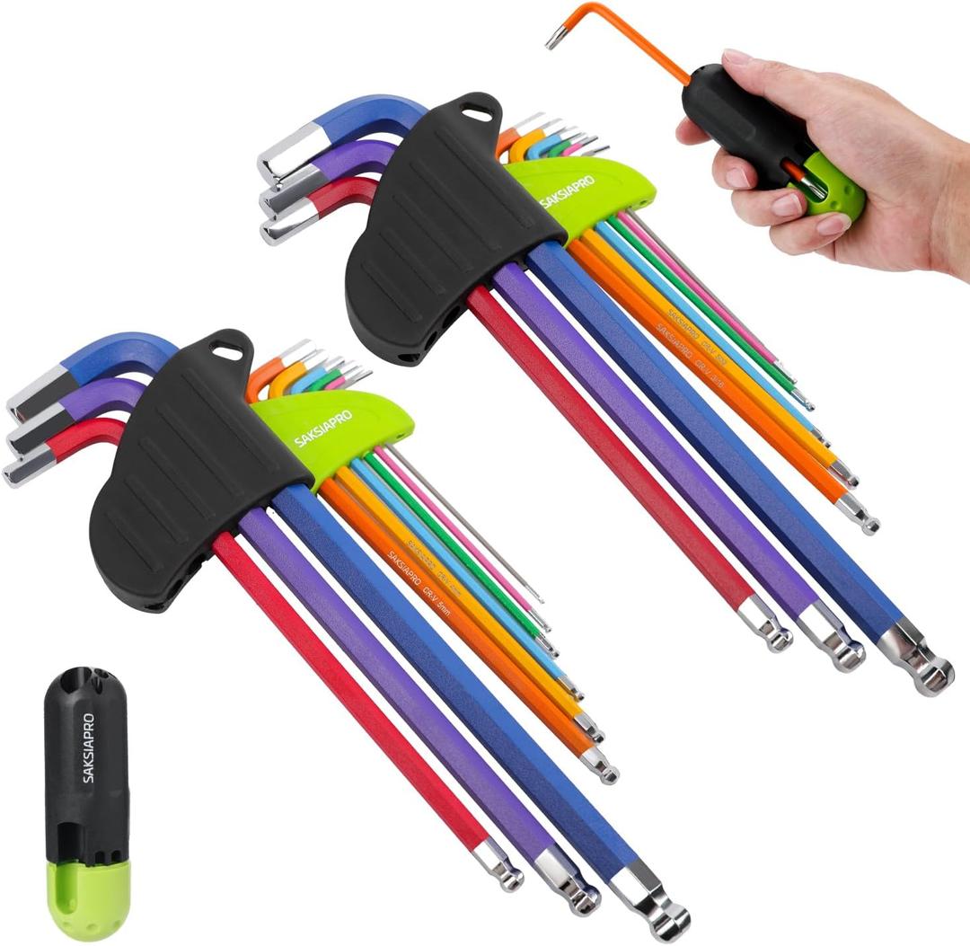 Allen Wrenches Sets, 19pcs Metric & SAE Allen Key Set with Ball End & T Handle, Extra Long Arm Key (1.5mm-10mm & 1/16"-3/8") for Bicycle, Furniture Assembly, Home Repair