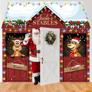 3 Pcs 10 x 3 ft Christmas Elk House Decoration Large Xmas Elk Door Covers Backdrop Christmas Garage Door Banner for Xmas Holiday Background