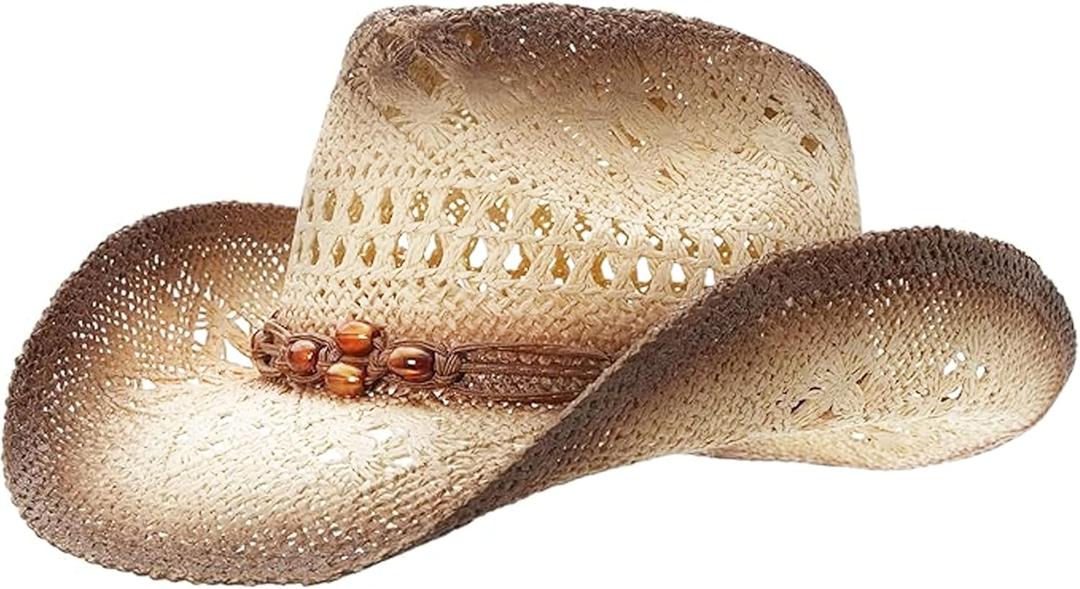 grinderPUNCH Western Outback Cowboy Hat Men's Women's Style Classic Straw Western Cowgirl Hat (Beige)