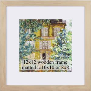 12x12 Picture Frame Matted to 10x10 or 8x8 or Display 12x12 without Mat,Solid Pine Wood, Tempered Glass Cover - 12 by 12 Square Photo Frames for Wall Mounting Home Office,1 Pack,Natural