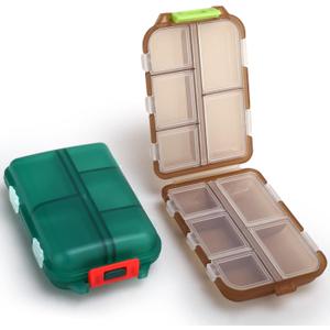 2PCS Small Travel Pill Box, Cute Pill Organizer Case, Travel Portable Medicine Organizer Pill Container for Purse, with 10 Compartments for Different Medicines, by MsfIAIoo (Dark Green Brown)