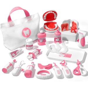 Liberry Toy Doctor Kit for Toddlers 3 4 5 Years Old, 22 Pieces Dentist Playset with Medical Bag & Dental Tools, Doctor Pretend Play Set for Girls (Pink)