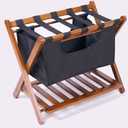 Folding Luggage Rack for Guest Room Foldable luggage Racks for Suitcase Stand with Nylon Straps,Luggage Stand Double Tiers Bamboo Luggage Holder with Shelf for Bedroom,Hotel,No Assembly Required
