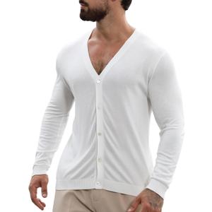 Men's V Neck Cardigan Sweater Casual Lightweight Button Down Knitted Cardigan Sweater (Large)