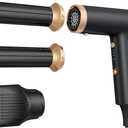 Hair Dryer 3 in 1 Hot Air Styler, 2000 W Ionic Blow Dryer, Lightweight Compact Hairdryer for Travel, Long Barrel Airflow Auto Wrap Curler for Quick Styling, Fast Drying, Coolshot (Black)