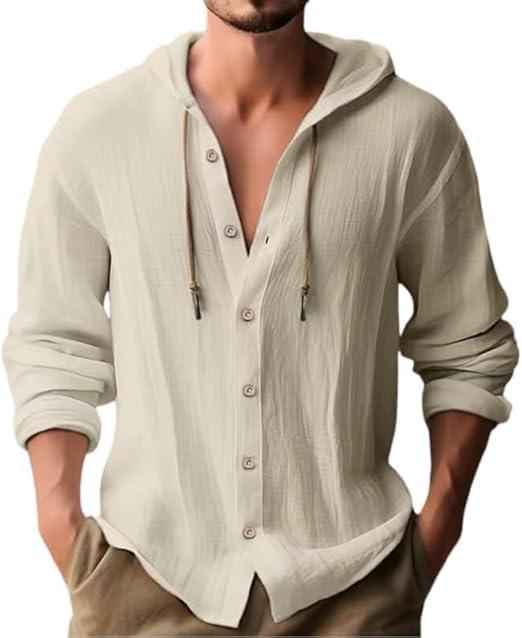 Guayabera Shirts for Men Long Sleeve Linen Shirts for Men White Casual Button Down Shirt Men in Beach Summer (White, XXL)