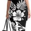 Puletasi Samoan Traditional 2 Piece Outfits for Women Short Sleeve Crop Top and Maxi Skirt Sets Puletasi Dress (3X-Large, Black Tribal Polynesian Hibiscus Flower)