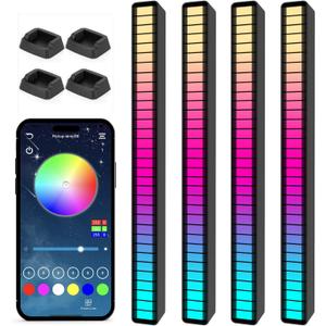 Soulpunk RGB Rechargeable Sound Control Light, Voice-Activated Pickup Music Rhythm Lights, Creative Colorful LED Ambient Light, with 15 Modes Music Sync 32-Bit Audio Spectrum for Car4 Pack-App