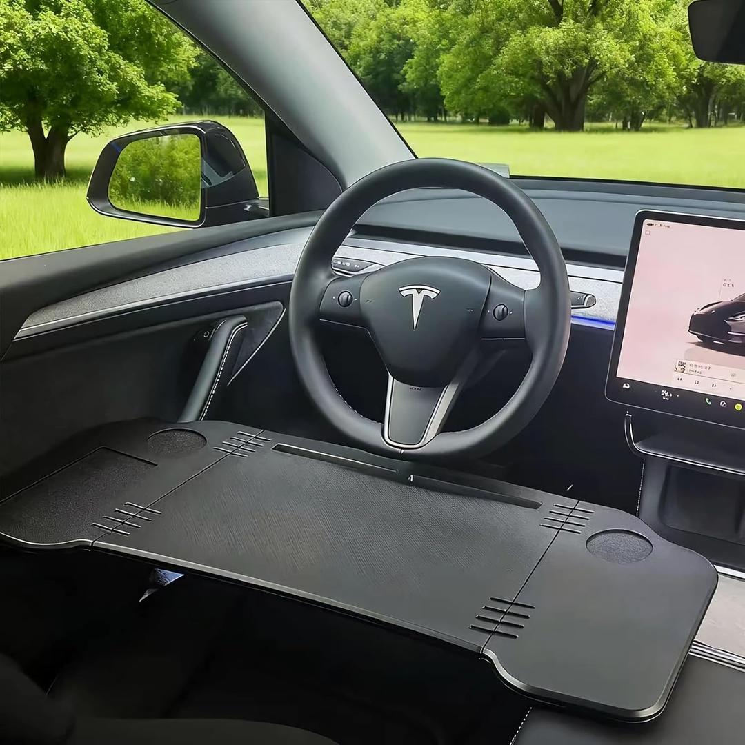 Foldable Car Tray & Car Desk for Laptop, Car Table for Tesla Model Y Model 3, Food Trays Desk for Passenger, Steering Wheel Eating Table, Car Back Seat Tray Table for Travel Work Camping