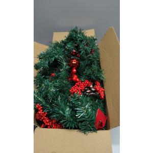 Pre-lit 9ft Christmas Garland with Red Berries and Pine Cones and 50 Battery Operated Soft White LED Lights with Timer, Artificial Holiday Decoration Door Outdoor (Red)