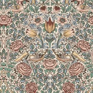 VEELIKE Vintage Floral Peel and Stick Wallpaper Retro William Morris Style Wallpaper with Birds Roses 17.7''x118'' Self Adhesive Contact Paper Removable Victorian Wall Paper for Bedroom Bathroom Walls
