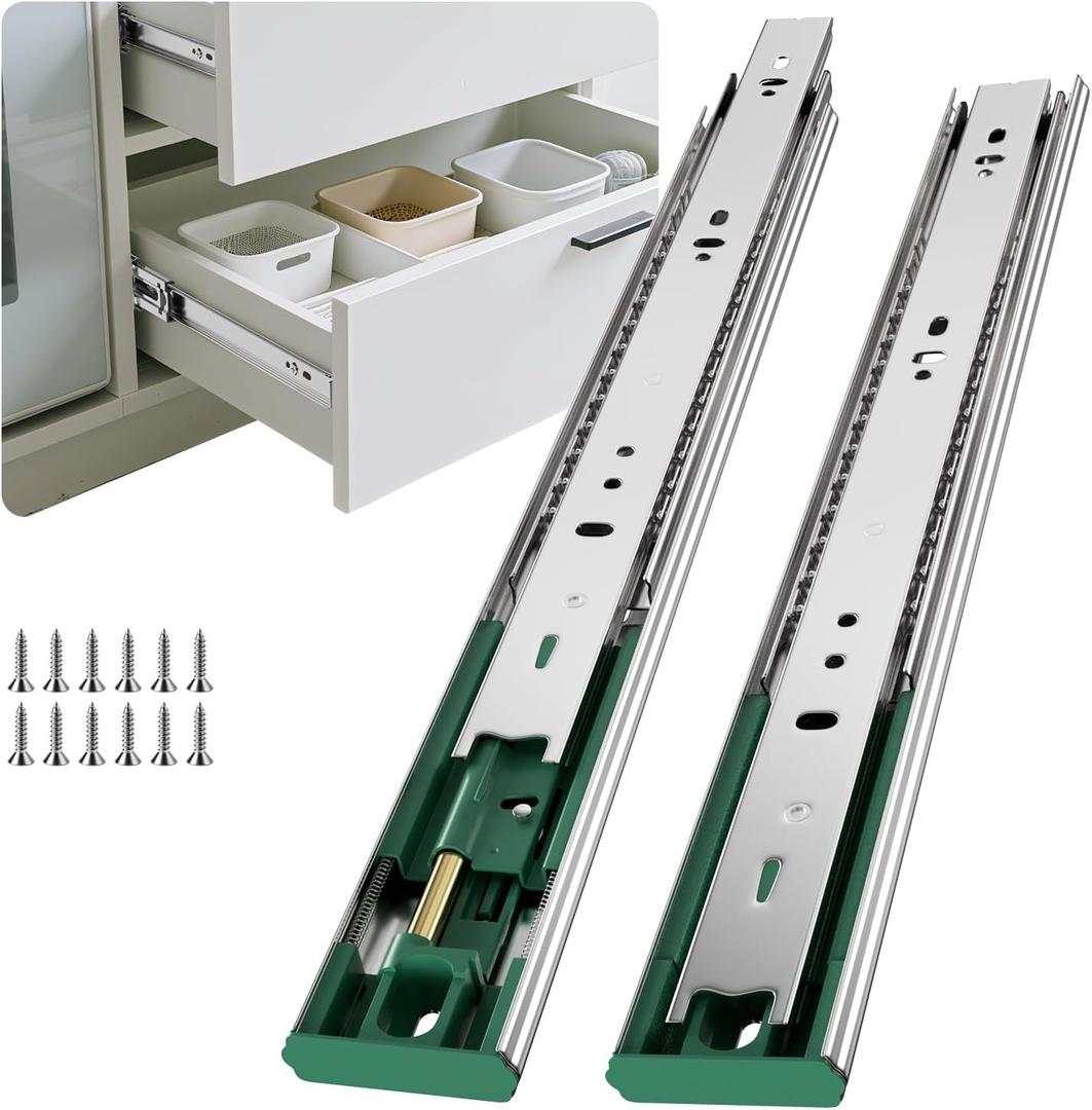22 Inch Soft Close Drawer Slides Full Extension Ball Bearing Dresser Cabinet Rails 1 Pair Side Mount Heavy Duty Tool Box Trash Can Kitchen Drawer Glides 100LB Capacity